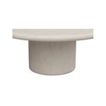 Close-up side view focusing on the solid cylindrical base and the underside of the rounded tabletop edge