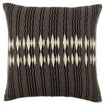 Square pillow with black and ivory geometric tribal patterns using traditional Nagaland weaving techniques