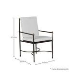 Side view of Roma Arm Chair with dimensions showing height, width, and depth