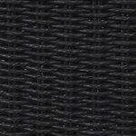 Close-up of tightly woven black synthetic wicker material of stool's back and arms