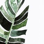 Detailed close-up of watercolor leaf pattern focusing on varied shades of green and black