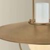 Close-up of Cahill Lantern's wide brushed metal shade and frosted opal glass
