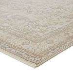 Close-up tilted view of rug corner showing well-defined layered borders and subtle distressing.