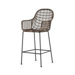Angled front view of Bandera bar stool highlighting open weave armrest and seat
