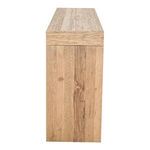 Side profile revealing vertical wood planks and grain details on oak dining table leg.
