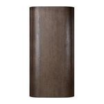Curved back panel of Lockhart Bookcase showing oak wood grain and rubbed black stain