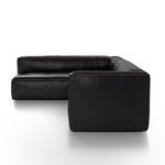 Right side view highlighting solid arm design and smooth black leather