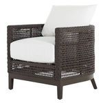 Peninsula Mahogany Barrel Chair with dark woven frame and white cushioned seat and back
