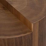 Detailed look at the inside corner joint of stepped sections revealing layered wood grain