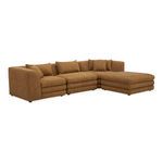 Lowtide Stool Stone Tweed sectional from opposite diagonal angle with visible armrests and cushions