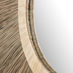 Side angle showing layered construction of light wood border around Nadalyne sea grass mirror