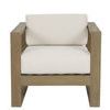 Front-facing view highlighting boxy frame and clean lines of Coastal Teak Club Chair with firm cushions