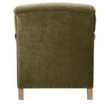 Back view of Marleigh chair revealing smooth olive velvet fabric over wooden frame