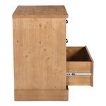 Side view of Tade nightstand with bottom drawer partially open revealing interior depth