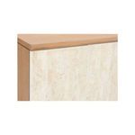 Close-up of Lando Cabinet corner showing texture contrast between white stone door and oak wood frame