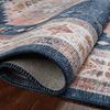 Rug edge rolled showing thickness, backing texture, and detailed printed polyester weave