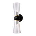 Byford Bath Wall Sconce with conical hammered glass diffusers, black brass body in oil-rubbed bronze finish, and gold accents
