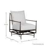 Roma Spring Lounge Chair with dimensions overlay showing 35.5 inches height, 34.88 inches depth, and 28 inches width