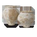 Set of 2 Monte Carlo porcelain vases in antique white and light brown with hand-painted brushstroke texture and organic shape