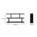 Front and side product dimensions of Miri Small Shelf showing width 63 inches, height 32.67 inches, depth 11.5 inches