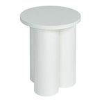 Solstice End Table in white wood with a bold cylindrical sculptural base and smooth round top