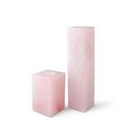 Comparison with shorter, cube-shaped pink alabaster T-Lite holder side-by-side