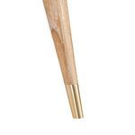 Close-up on chair leg with natural wood grain and shiny golden metal cap