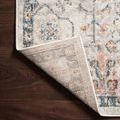 Back side of rug folded up revealing woven polypropylene backing texture