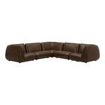 Angled front view showing sectional’s angular seating arrangement and gently curved back cushions