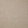 Long rectangular beige woven polypropylene rug with solid subtle texture and fringe on short ends