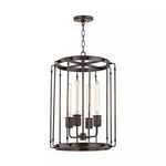 Hyde Park 4 Light Pendant in dark metal with cylindrical cage frame and four clear tubular bulbs