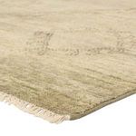 Close-up angled view showing plush texture and cream fringe detail at rug edge