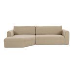 Beige Madrid sectional sofa with soft chenille fabric, wide angled chaise, fixed seat, and removable back cushions