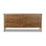 Front view of Franny dresser with all six drawers closed, highlighting uniform wood grain