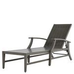 Side view of Croquet Aluminum Chaise reclined without cushion showing dark gray metal slatted frame