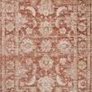 Long traditional runner rug in rust and ivory with vintage Turkish Oushak motifs and a softly distressed look