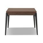 Front view of mahjong table with dark oak top and cast iron legs