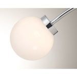 Close-up view of one white strie glass orb attached to chrome arm with metal collar detail