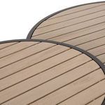 Top view focusing on the overlapping wooden slats of both nested tables