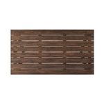 Detailed close-up of table base showing curved cutout between vertical wooden slats