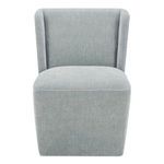 Cormac Rolling Dining Chair with padded seat and backrest in light gray high-performance fabric, featuring caster wheels