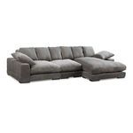 Plunge slipper chair with flip chaise oriented to right side, angled view showing thick cushions and armrests