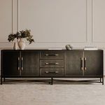 Mako Sideboard styled in classic room setting with decorative vases on top and neutral walls