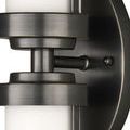 Another close-up of sconce wall mount with brushed bronze metal and white opaque glass