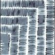 abstract painting with rhythmic brush strokes in shades of blue arranged in repetitive vertical and horizontal lines creat...