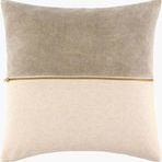San Marco Gold Accent Pillow with beige linen bottom, taupe velvet top, and brass zipper detail