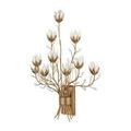 Side angle highlighting layered white petals contrasted with warm gold metallic finish