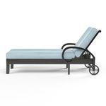 Monterey Chaise Lounge side view showing profile with backrest reclined and curled arm
