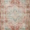 Vintage style rug with terracotta and aqua medallion pattern in a faded, distressed finish