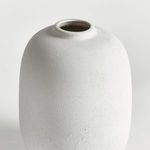 Stoneware vase viewed at a slight angle showing the vase opening and rounded shoulders